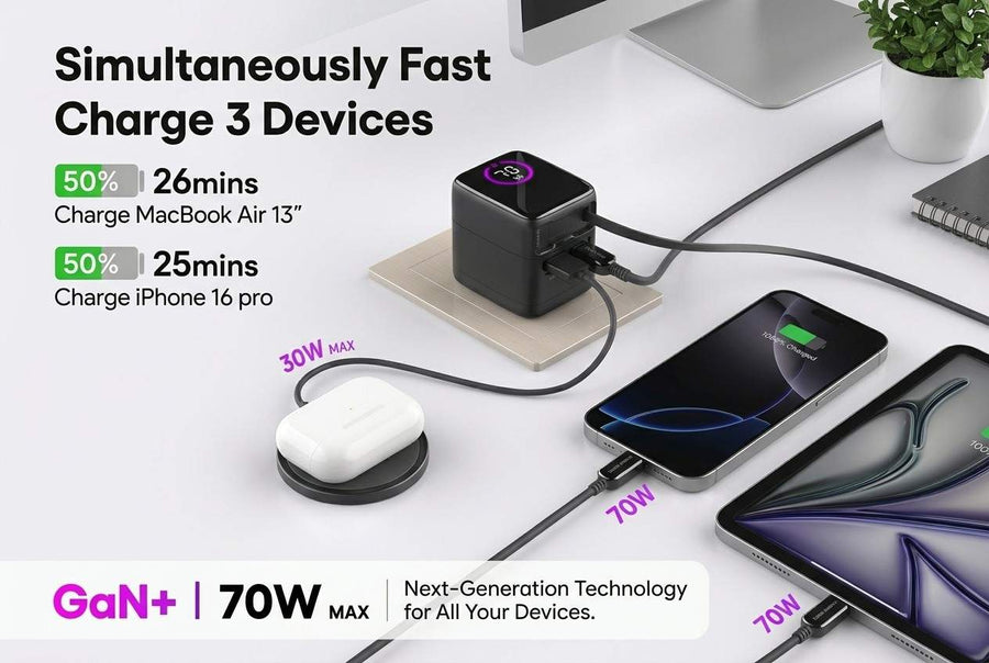 Dreams Setup™ 70W GaN Fast Charger | Retractable Edition
