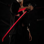A glowing red led katana sword being held by a person in a dark aesthetic setting, perfect for room decoration from Dreams Setup.