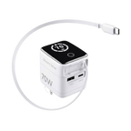 Premium white 70W GaN fast charger with dual USB-C ports and digital power display from Dreams Setup.