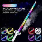 White light-up katana from Dreams Setup featuring 8 vibrant color variations and a cool light blade effect against a cosmic background.