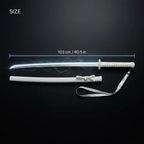 White RGB smoke katana sword with matching scabbard and a size guide showing its 103 cm (40.5 in) total length
